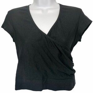 Vintage Y2K faux Wrap Crop Top Stretchy Short Sleeve Black